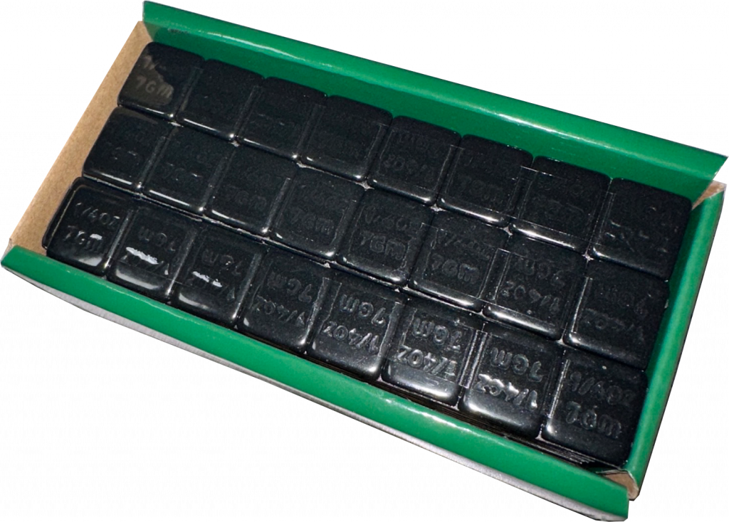 1/4 oz Black Stickon Weights on White USA Tape, 240 Segments/Box